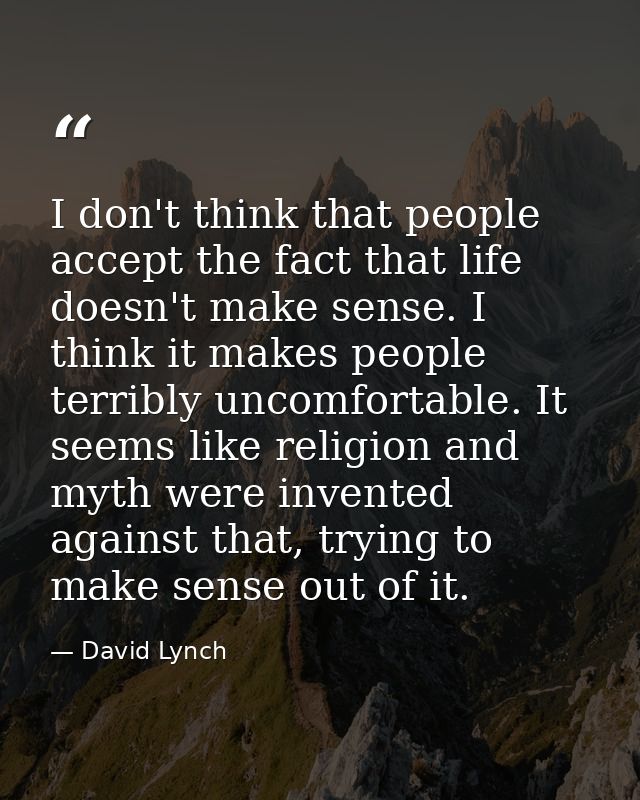 I don't think that people accept the fact that life doesn't make sense. I think it makes people terribly uncomfortable.  — David Lynch