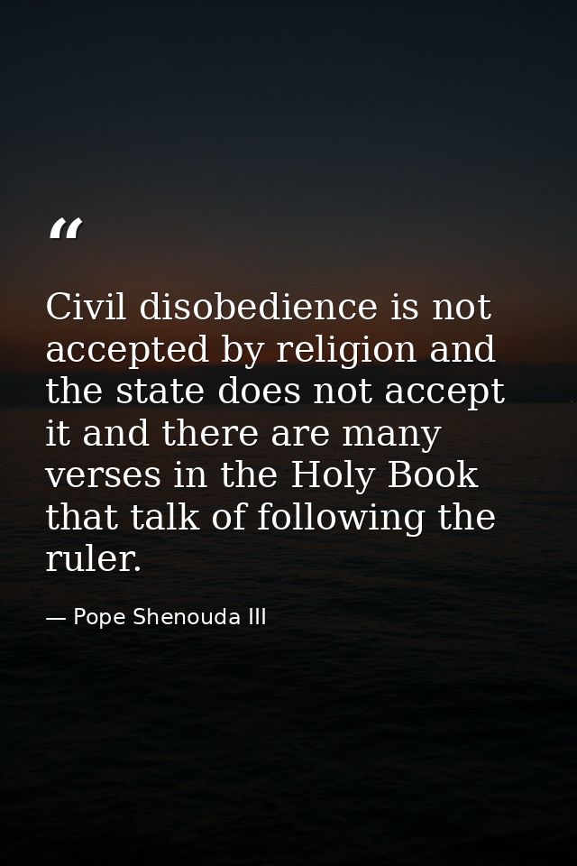 Civil disobedience is not accepted by religion and the state does not accept it and there are many verses in the Holy Bo — Pope Shenouda III