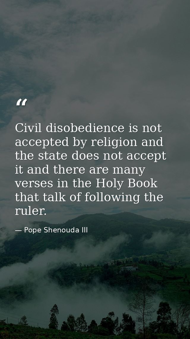Civil disobedience is not accepted by religion and the state does not accept it and there are many verses in the Holy Bo — Pope Shenouda III