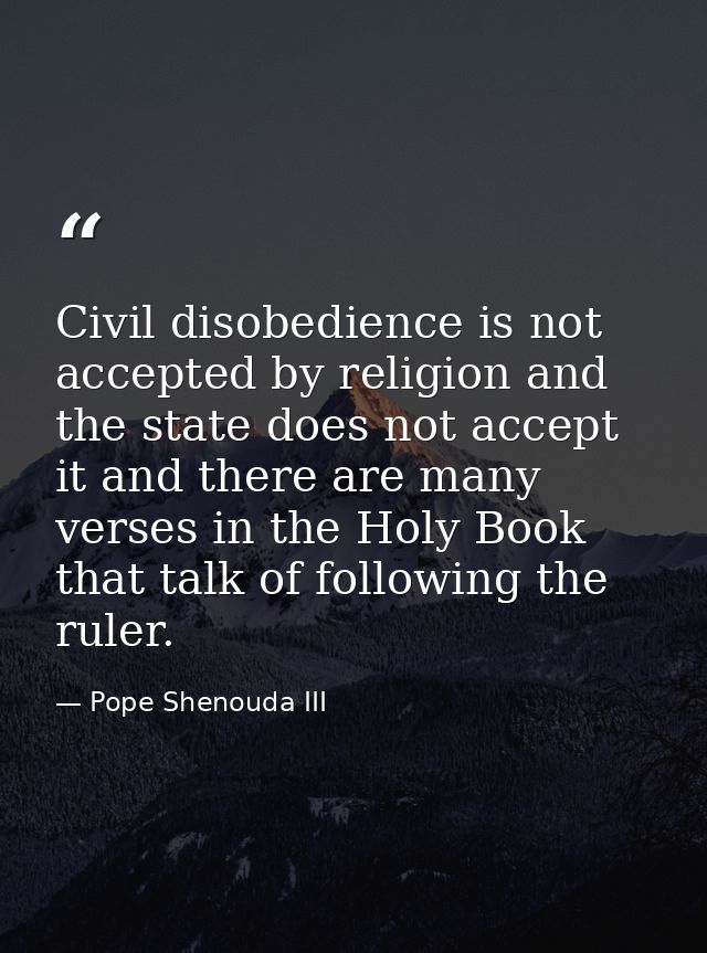 Civil disobedience is not accepted by religion and the state does not accept it and there are many verses in the Holy Bo — Pope Shenouda III
