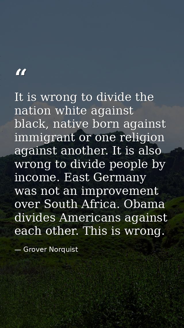 It is wrong to divide the nation white against black, native born against immigrant or one religion against another. It  — Grover Norquist