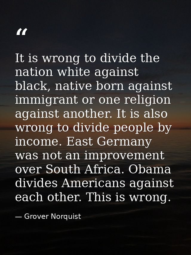 It is wrong to divide the nation white against black, native born against immigrant or one religion against another. It  — Grover Norquist