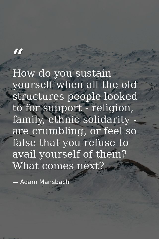 How do you sustain yourself when all the old structures people looked to for support - religion, family, ethnic solidari — Adam Mansbach
