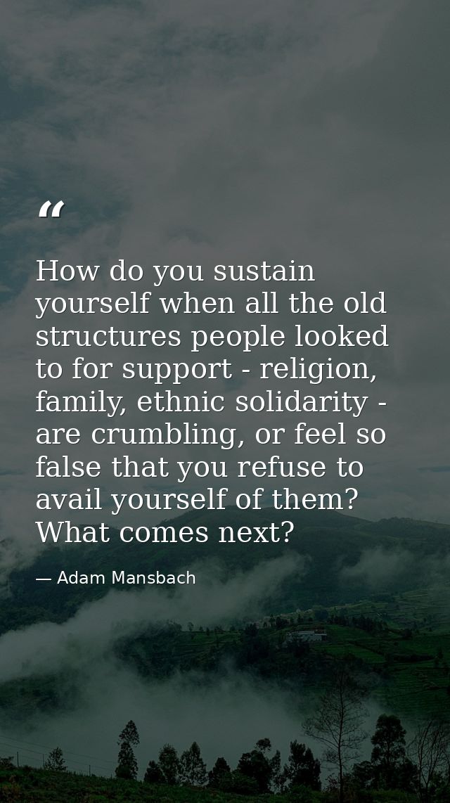 How do you sustain yourself when all the old structures people looked to for support - religion, family, ethnic solidari — Adam Mansbach
