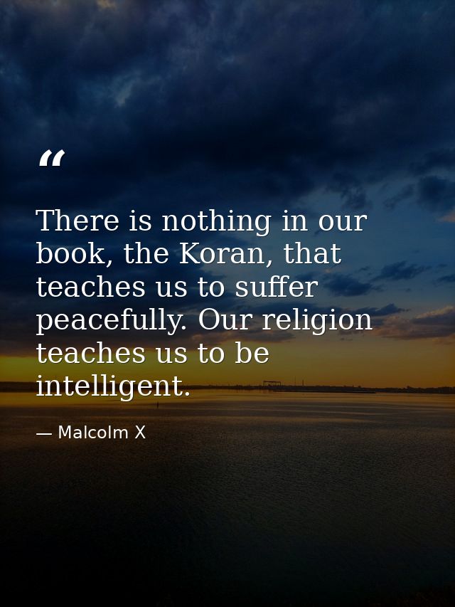 There is nothing in our book, the Koran, that teaches us to suffer peacefully. Our religion teaches us to be intelligent — Malcolm X