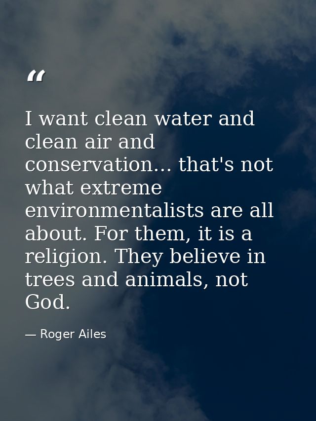 I want clean water and clean air and conservation... that's not what extreme environmentalists are all about. For them,  — Roger Ailes