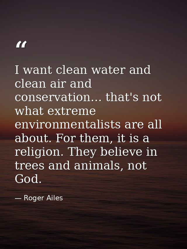 I want clean water and clean air and conservation... that's not what extreme environmentalists are all about. For them,  — Roger Ailes