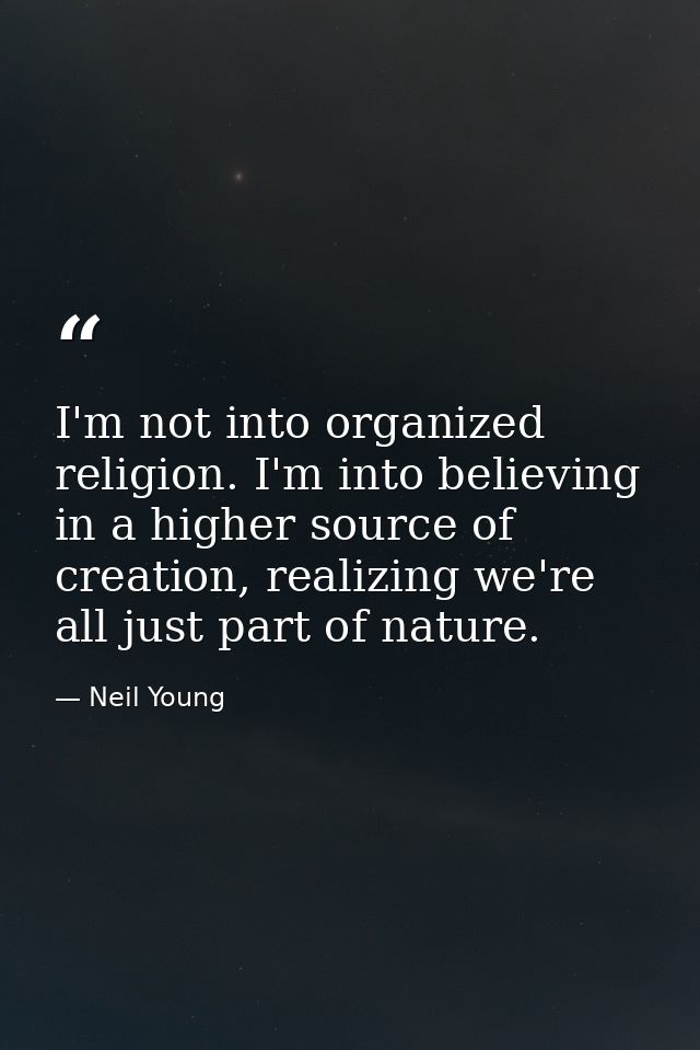 I'm not into organized religion. I'm into believing in a higher source of creation, realizing we're all just part of nat — Neil Young