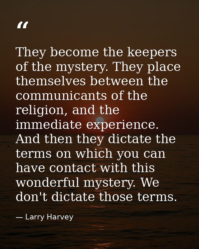 They become the keepers of the mystery. They place themselves between the communicants of the religion, and the immediat — Larry Harvey