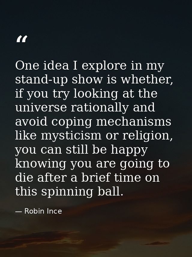 One idea I explore in my stand-up show is whether, if you try looking at the universe rationally and avoid coping mechan — Robin Ince