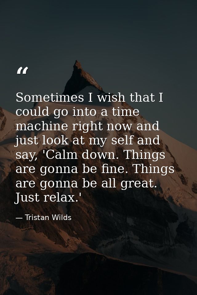 Sometimes I wish that I could go into a time machine right now and just look at my self and say, 'Calm down. Things are  — Tristan Wilds