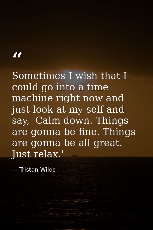Sometimes I wish that I could go into a time machine right now and just look at my self and say, 'Calm down. Things are  — Tristan Wilds