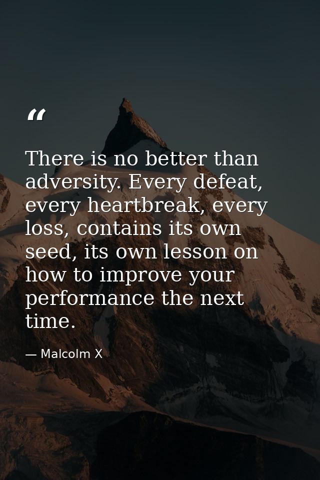 There is no better than adversity. Every defeat, every heartbreak, every loss, contains its own seed, its own lesson on  — Malcolm X