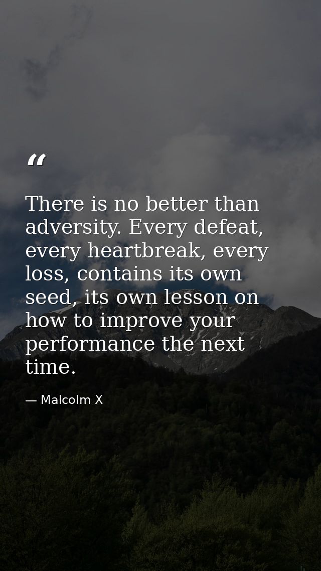 There is no better than adversity. Every defeat, every heartbreak, every loss, contains its own seed, its own lesson on  — Malcolm X
