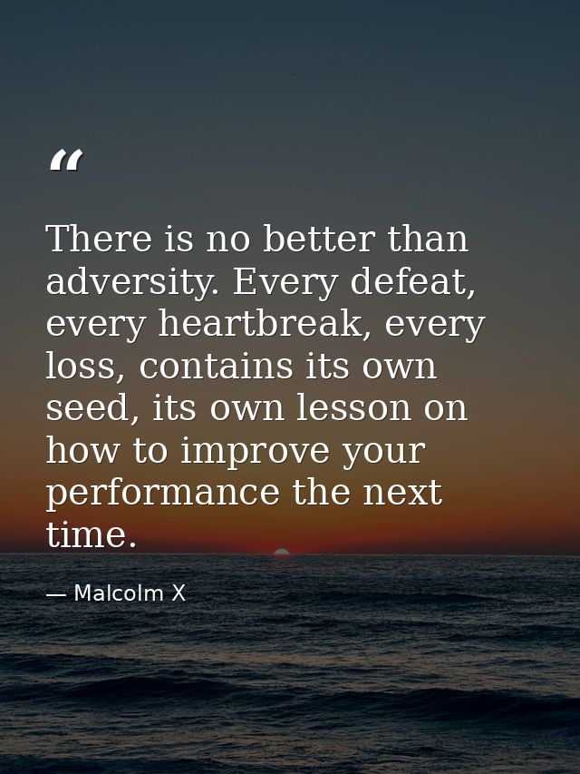 There is no better than adversity. Every defeat, every heartbreak, every loss, contains its own seed, its own lesson on  — Malcolm X