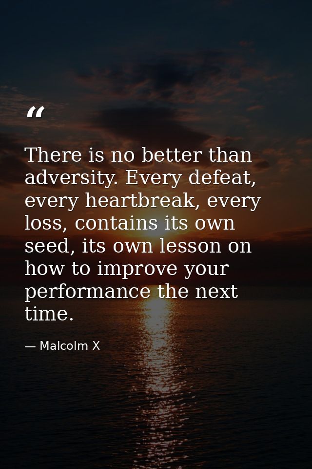 There is no better than adversity. Every defeat, every heartbreak, every loss, contains its own seed, its own lesson on  — Malcolm X