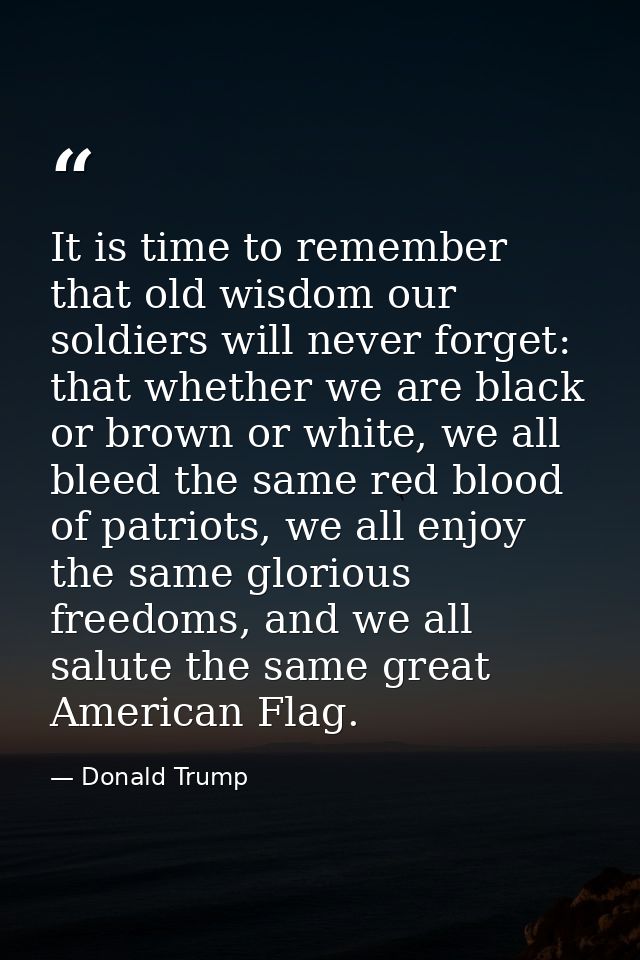 It is time to remember that old wisdom our soldiers will never forget: that whether we are black or brown or white, we a — Donald Trump
