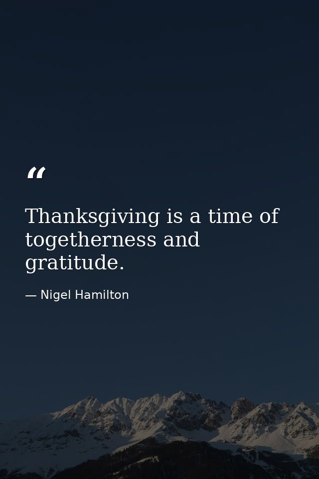 Thanksgiving is a time of togetherness and gratitude. — Nigel Hamilton
