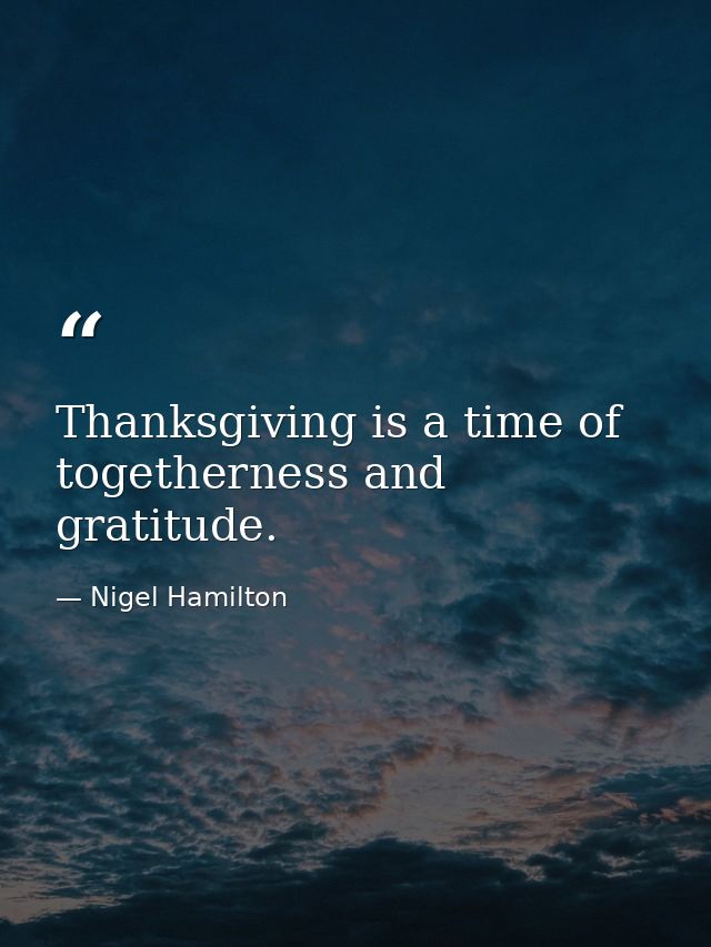 Thanksgiving is a time of togetherness and gratitude. — Nigel Hamilton