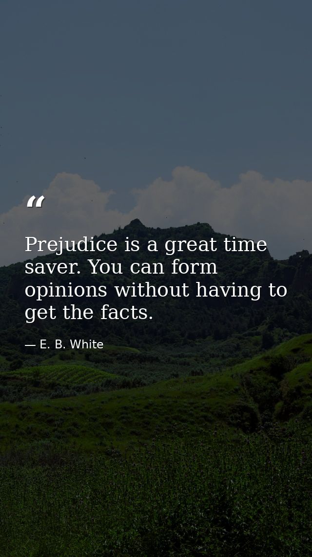 Prejudice is a great time saver. You can form opinions without having to get the facts. — E. B. White