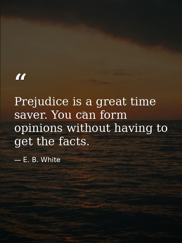 Prejudice is a great time saver. You can form opinions without having to get the facts. — E. B. White