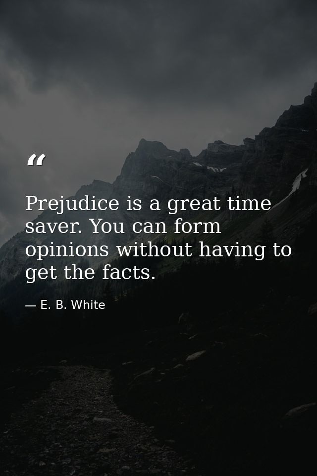 Prejudice is a great time saver. You can form opinions without having to get the facts. — E. B. White