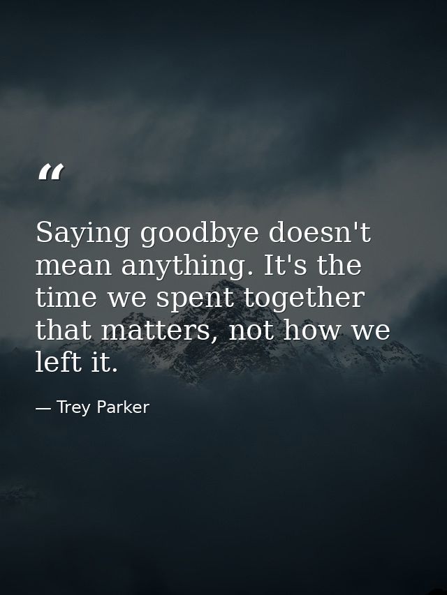 Saying goodbye doesn't mean anything. It's the time we spent together that matters, not how we left it. — Trey Parker