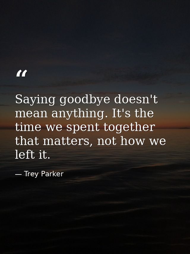 Saying goodbye doesn't mean anything. It's the time we spent together that matters, not how we left it. — Trey Parker
