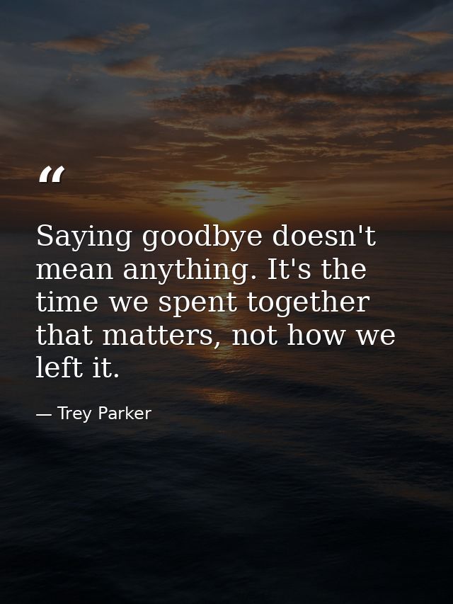 Saying goodbye doesn't mean anything. It's the time we spent together that matters, not how we left it. — Trey Parker