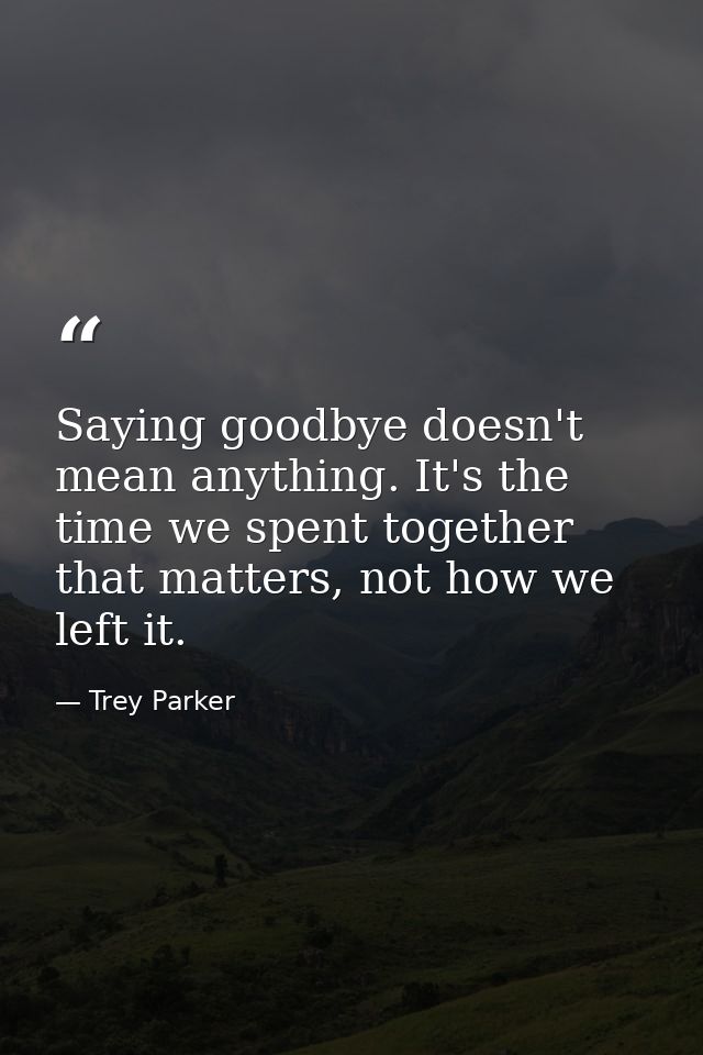 Saying goodbye doesn't mean anything. It's the time we spent together that matters, not how we left it. — Trey Parker