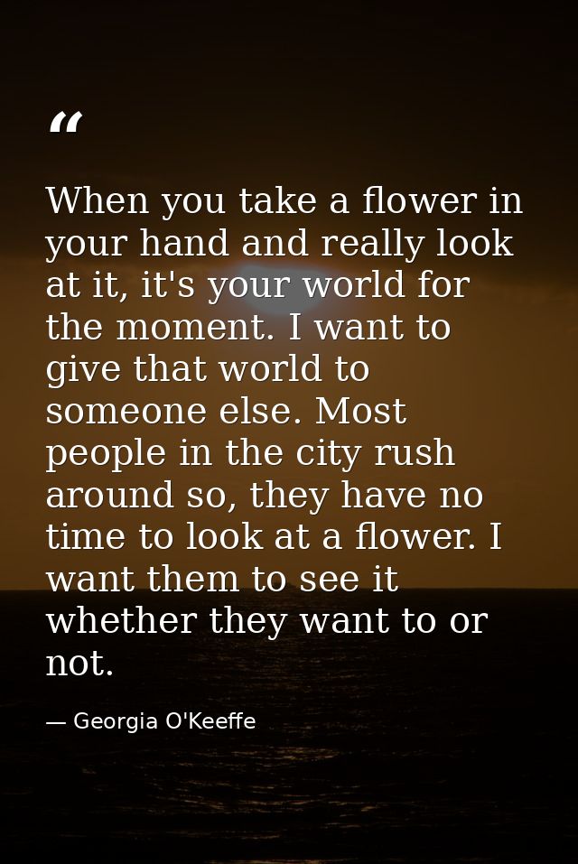 When you take a flower in your hand and really look at it, it's your world for the moment. I want to give that world to  — Georgia O'Keeffe