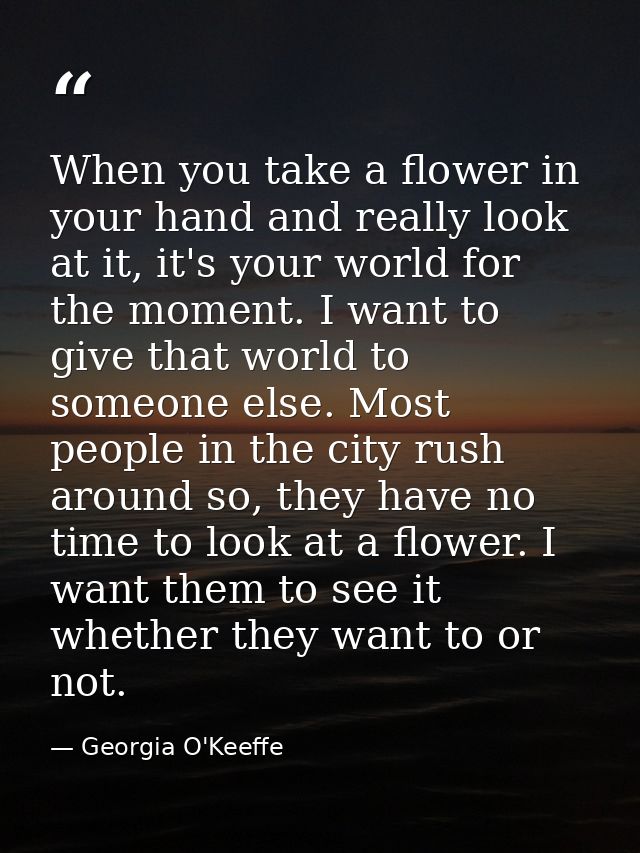When you take a flower in your hand and really look at it, it's your world for the moment. I want to give that world to  — Georgia O'Keeffe