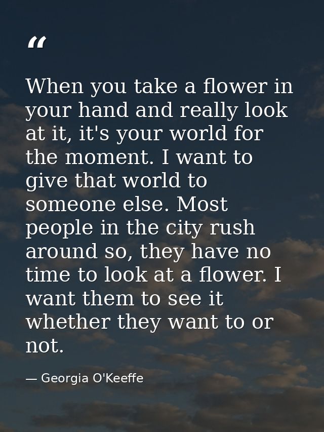 When you take a flower in your hand and really look at it, it's your world for the moment. I want to give that world to  — Georgia O'Keeffe