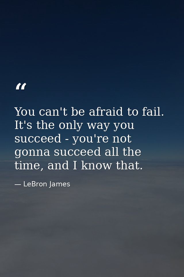 You can't be afraid to fail. It's the only way you succeed - you're not gonna succeed all the time, and I know that. — LeBron James
