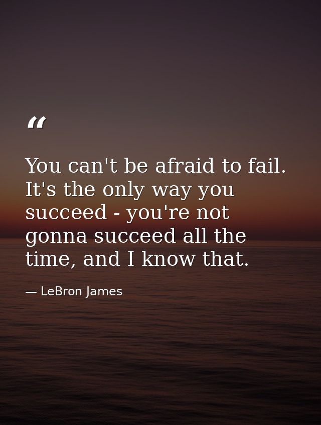 You can't be afraid to fail. It's the only way you succeed - you're not gonna succeed all the time, and I know that. — LeBron James