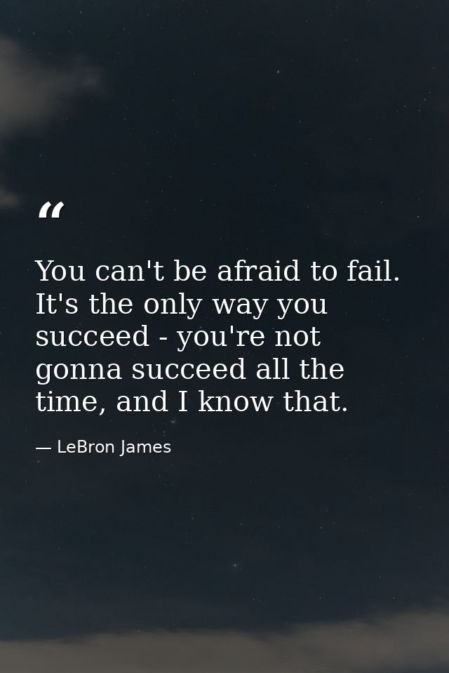 You can't be afraid to fail. It's the only way you succeed - you're not gonna succeed all the time, and I know that. — LeBron James