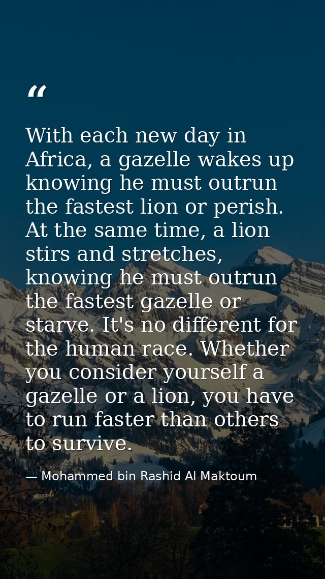 With each new day in Africa, a gazelle wakes up knowing he must outrun the fastest lion or perish. At the same time, a l — Mohammed bin Rashid Al Maktoum