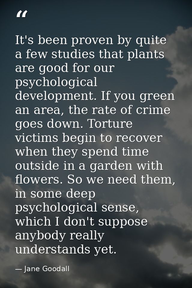 It's been proven by quite a few studies that plants are good for our psychological development. If you green an area, th — Jane Goodall