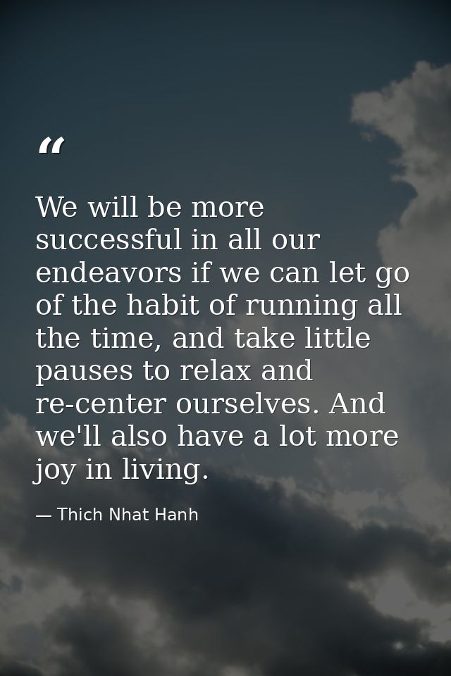 We will be more successful in all our endeavors if we can let go of the habit of running all the time, and take little p — Thich Nhat Hanh