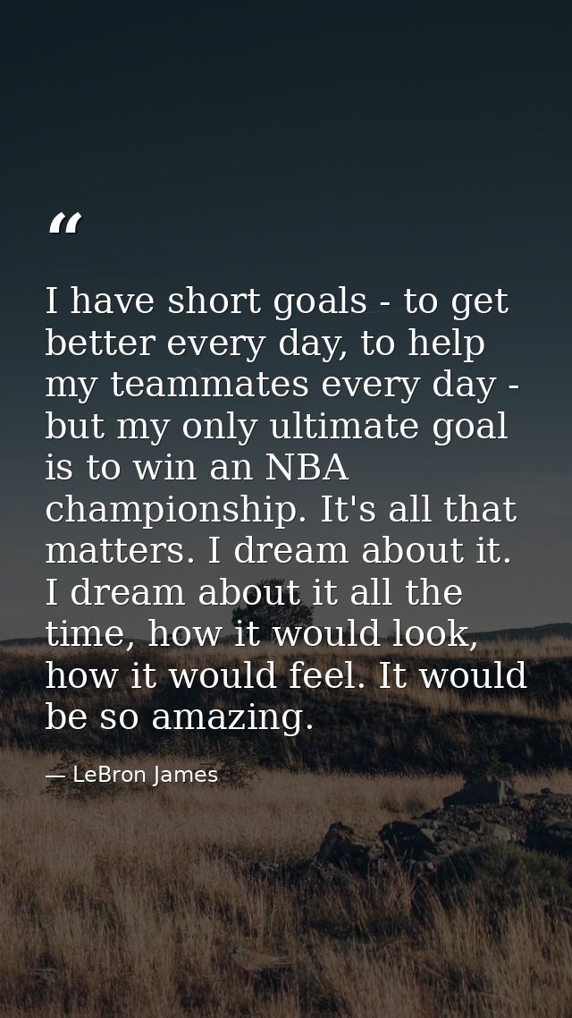 I have short goals - to get better every day, to help my teammates every day - but my only ultimate goal is to win an NB — LeBron James