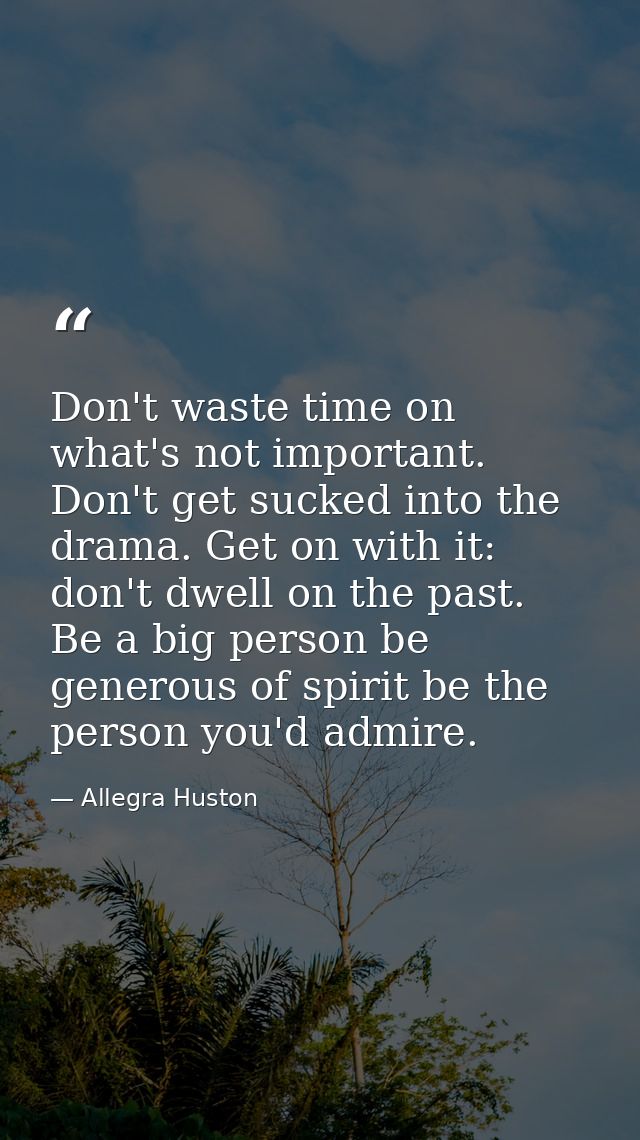 Don't waste time on what's not important. Don't get sucked into the drama. Get on with it: don't dwell on the past. Be a — Allegra Huston
