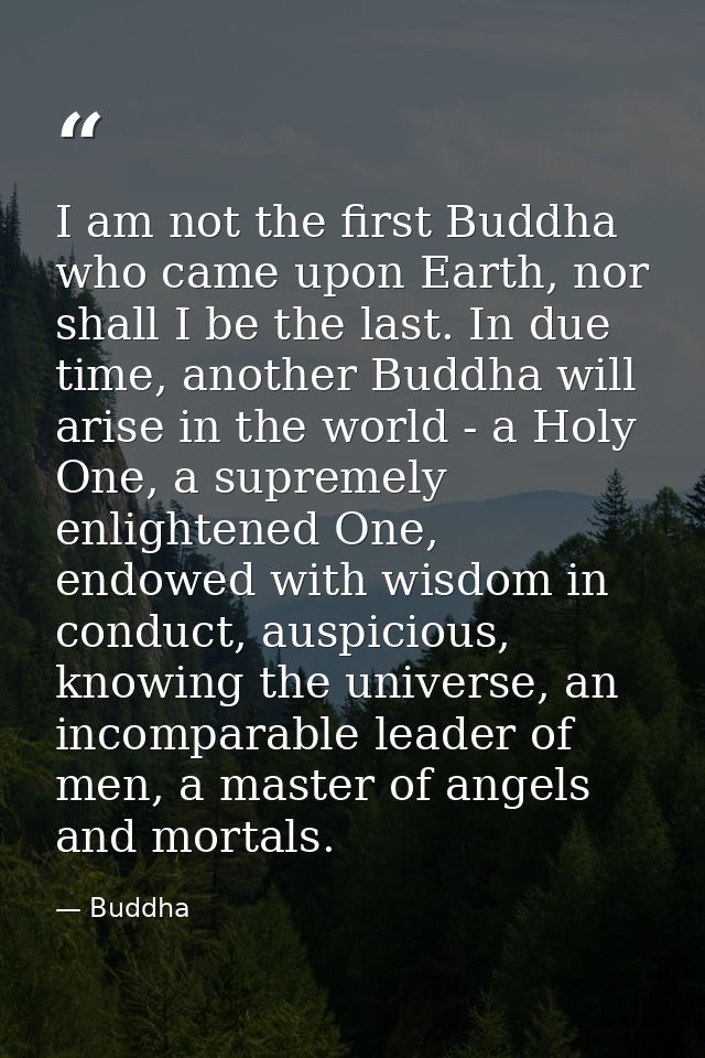 I am not the first Buddha who came upon Earth, nor shall I be the last. In due time, another Buddha will arise in the wo — Buddha