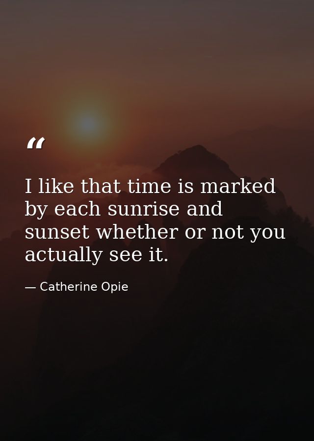 I like that time is marked by each sunrise and sunset whether or not you actually see it. — Catherine Opie