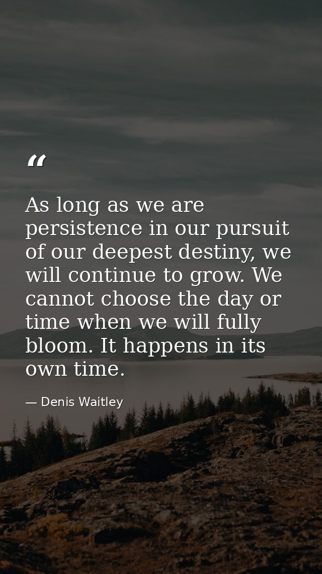 As long as we are persistence in our pursuit of our deepest destiny, we will continue to grow. We cannot choose the day  — Denis Waitley