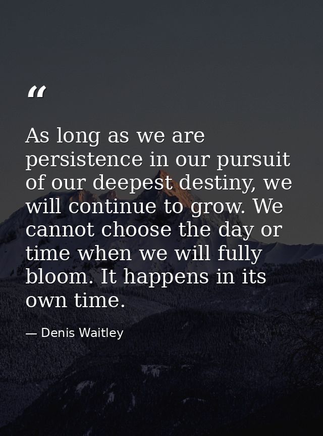 As long as we are persistence in our pursuit of our deepest destiny, we will continue to grow. We cannot choose the day  — Denis Waitley
