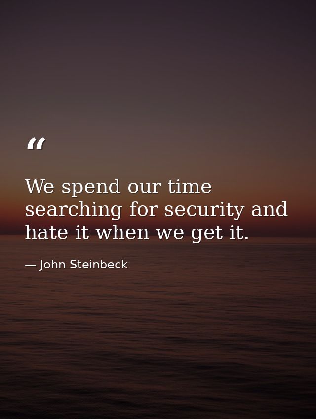 We spend our time searching for security and hate it when we get it. — John Steinbeck