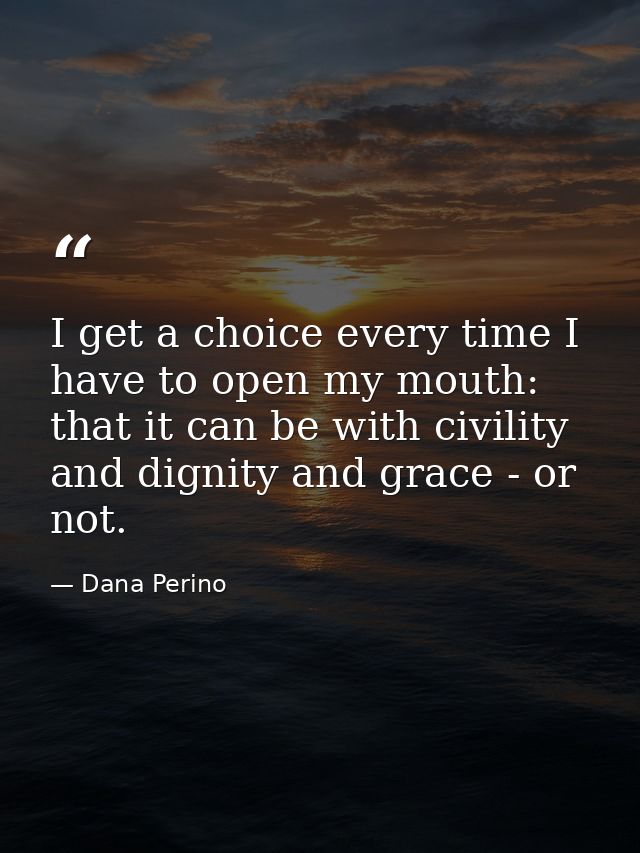 I get a choice every time I have to open my mouth: that it can be with civility and dignity and grace - or not. — Dana Perino