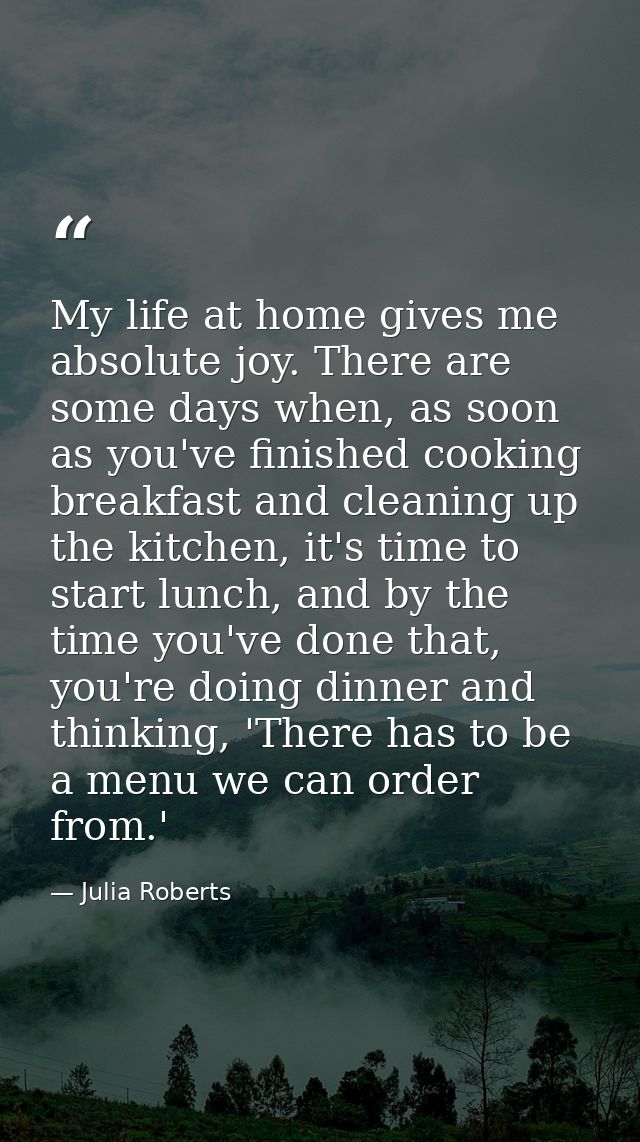 My life at home gives me absolute joy. There are some days when, as soon as you've finished cooking breakfast and cleani — Julia Roberts