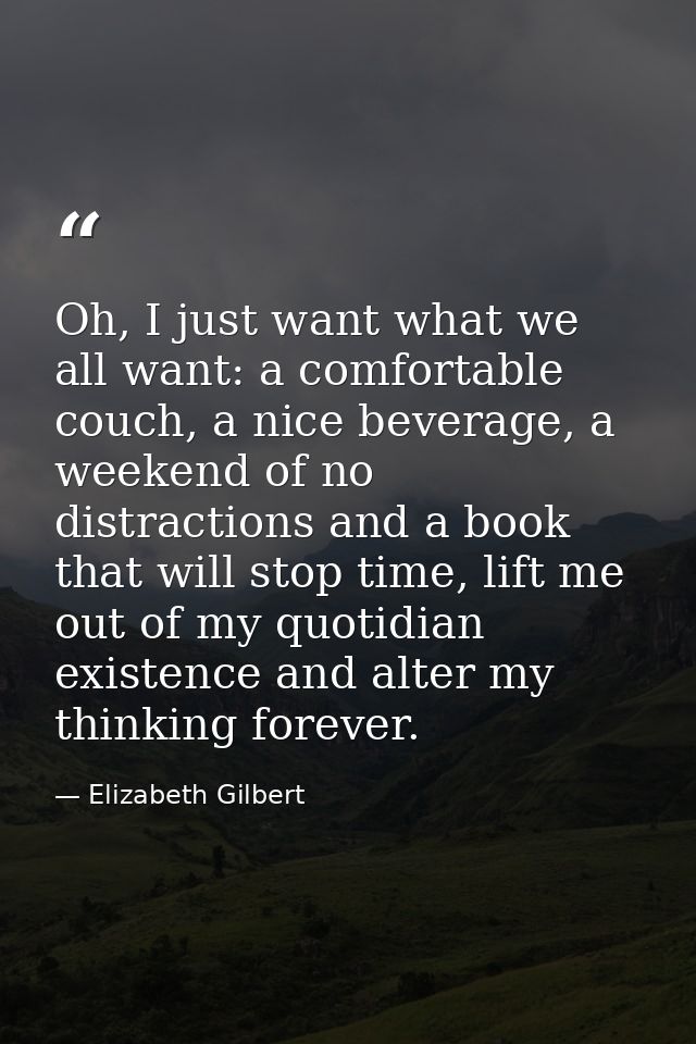 Oh, I just want what we all want: a comfortable couch, a nice beverage, a weekend of no distractions and a book that wil — Elizabeth Gilbert