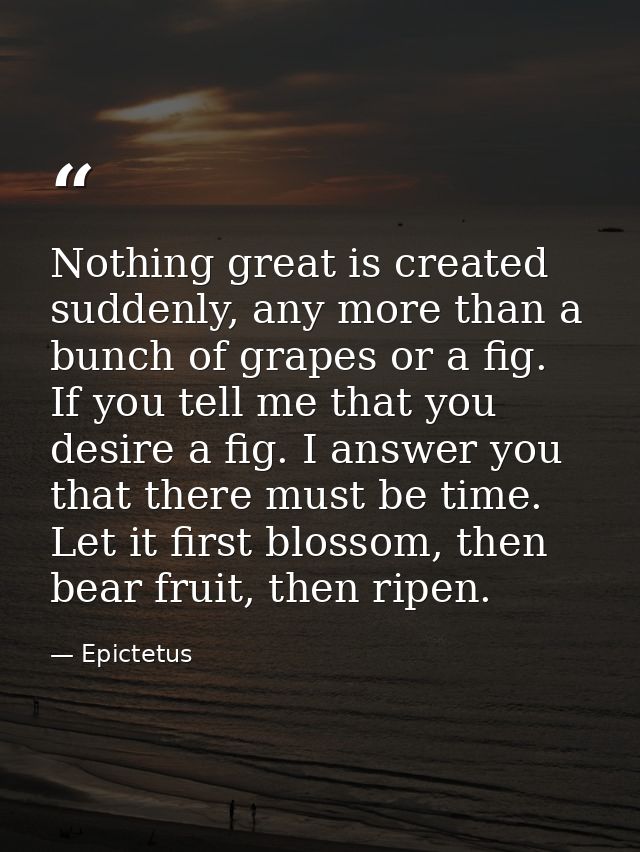 Nothing great is created suddenly, any more than a bunch of grapes or a fig. If you tell me that you desire a fig. I ans — Epictetus